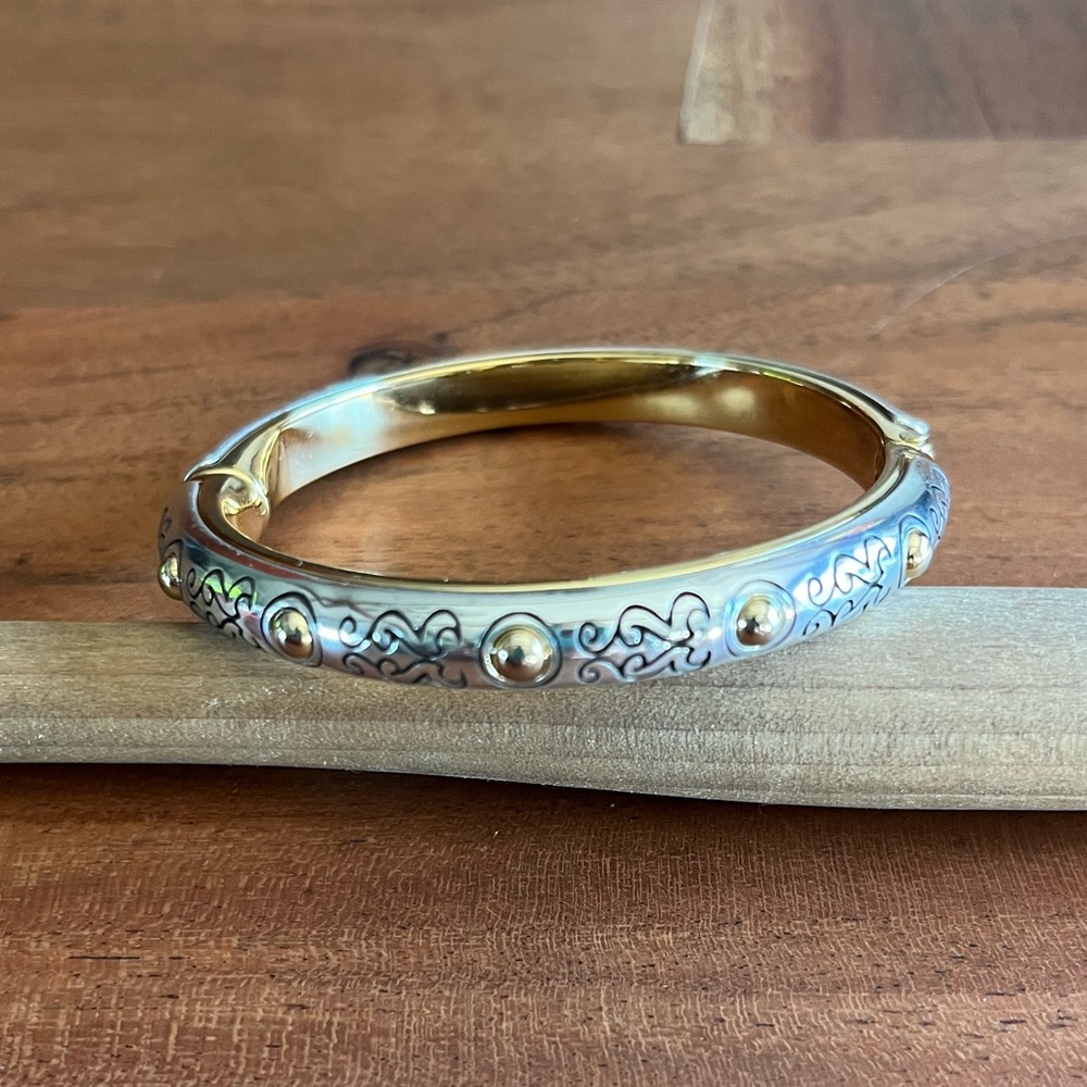 Brighton Aries Two Tone Hinged Bangle Bracelet magnetic closure silver gold - Picture 4 of 13